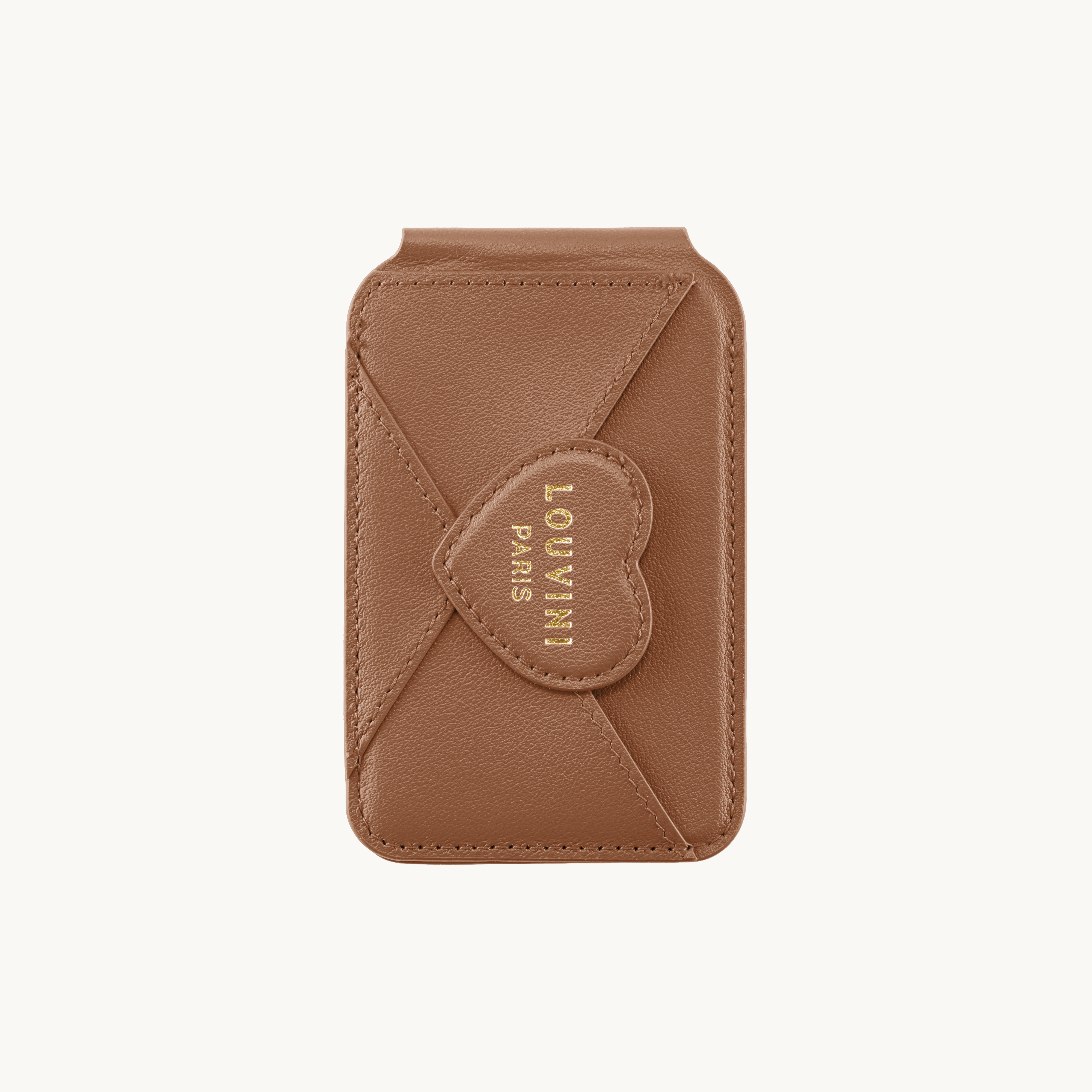 Porte-cartes MagSafe camel pour coque de téléphone avec motif cœur, accessoire pratique et tendance