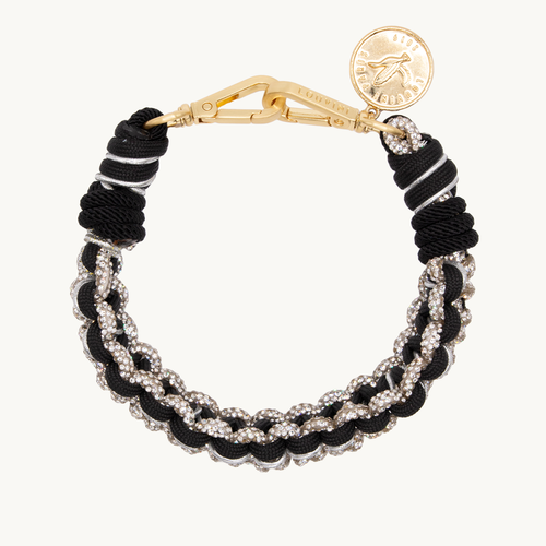 bracelet de téléphone noir et argenté à strass