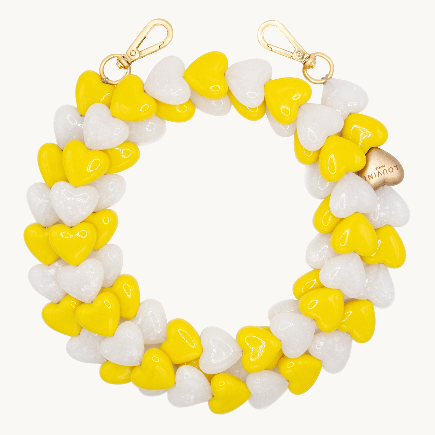 Chaîne pour téléphone coeur jaune blanc