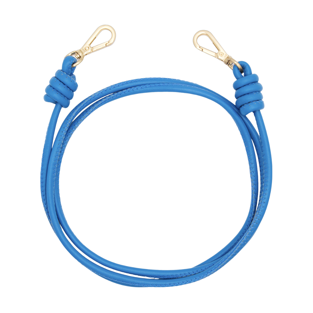 cordon en cuir pour telephone bandouliere bleu azur mousquetons dorés