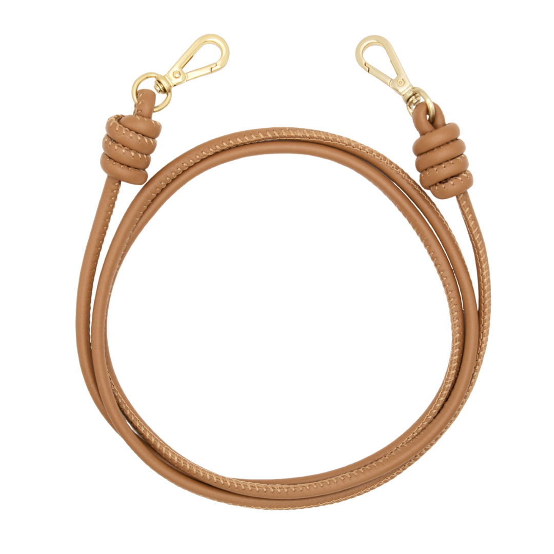 cordon en cuir pour telephone bandouliere camel roulé
