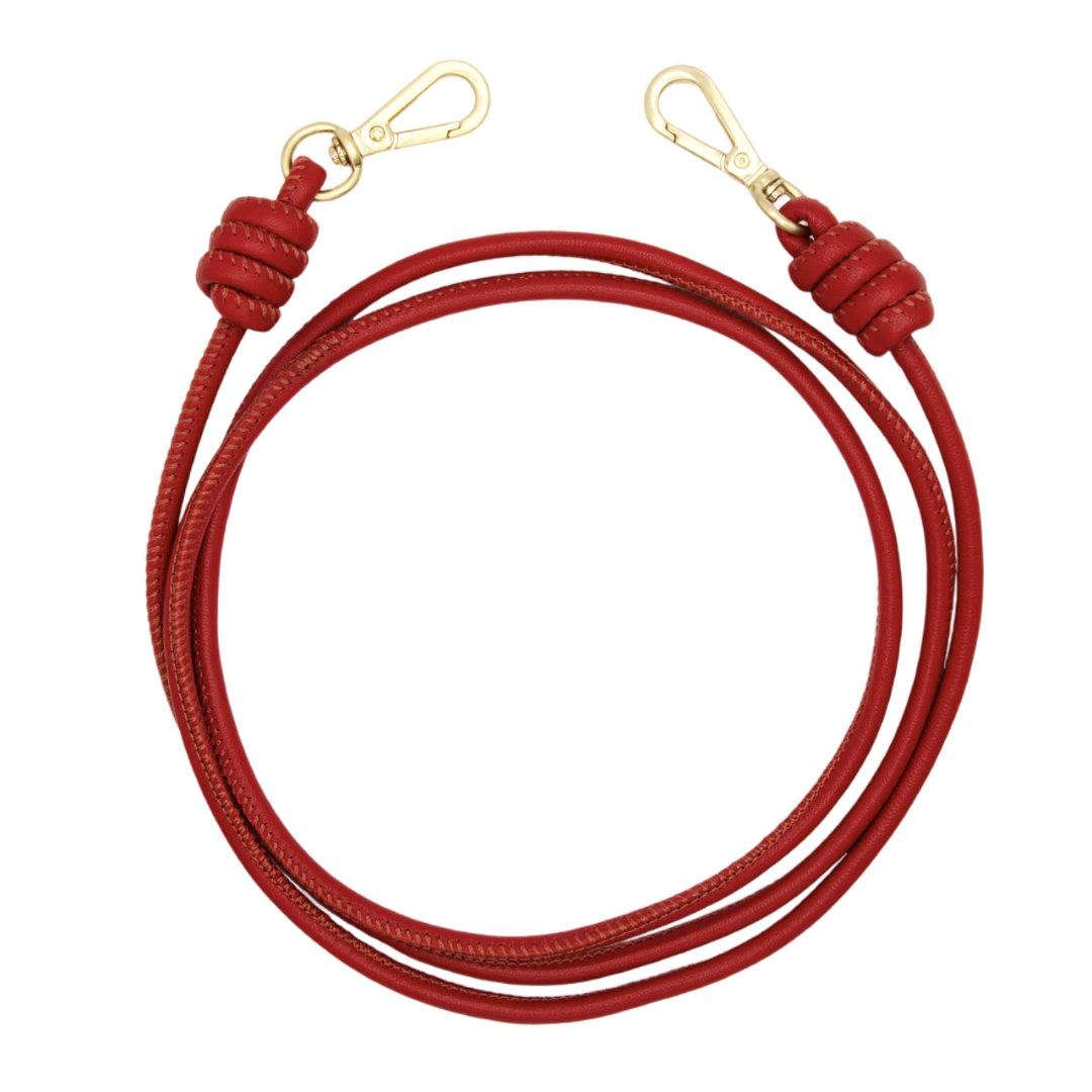 cordon en cuir pour telephone bandouliere rouge mousquetons dorés roulé