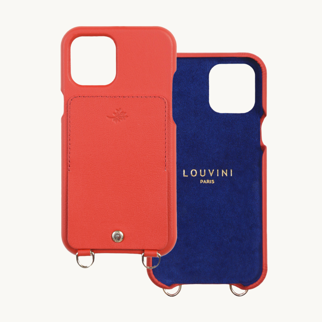 Coque iPhone cuir porte carte avec anneaux LOU orange