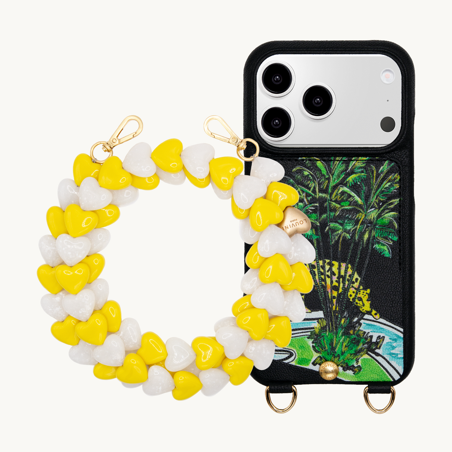 LOU X Filipe Jardim Black Leather Case & CUORE Yellow and White Chain