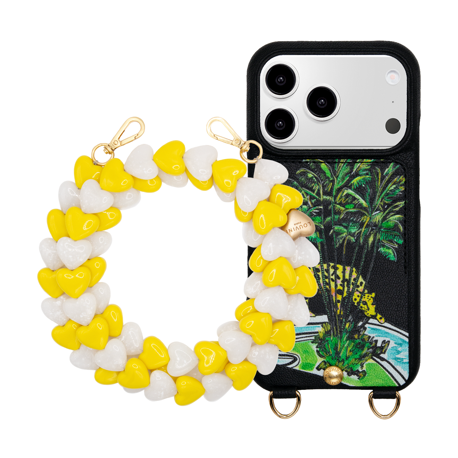 LOU X Filipe Jardim Black Leather Case & CUORE Yellow and White Chain