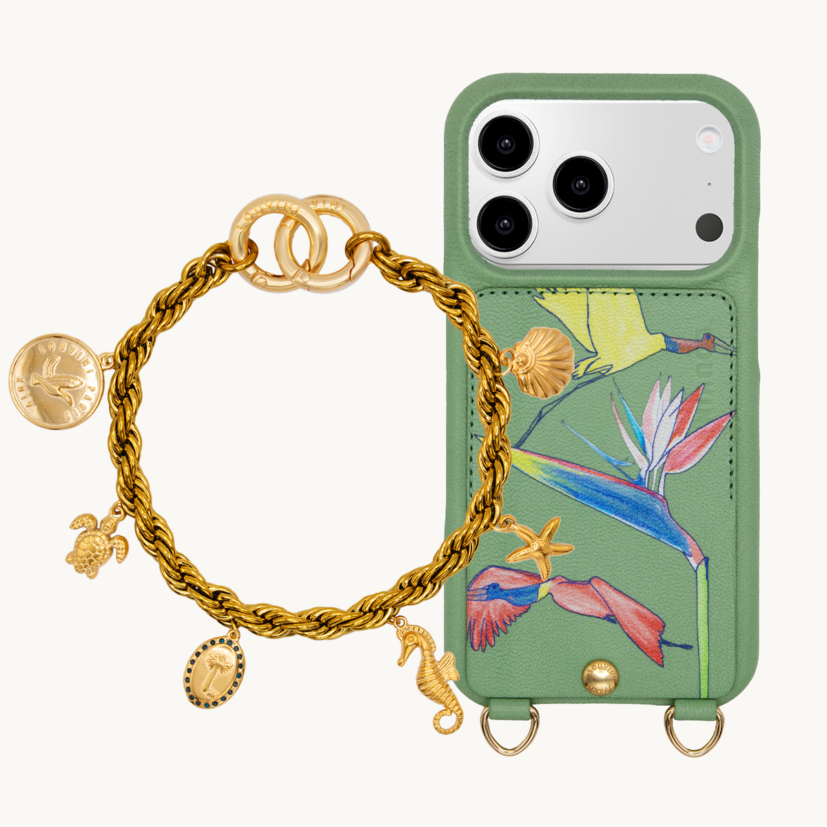 LOU x FILIPE JARDIM Light Green iPhone Case & Bracelet PETIT CELINE Jungle