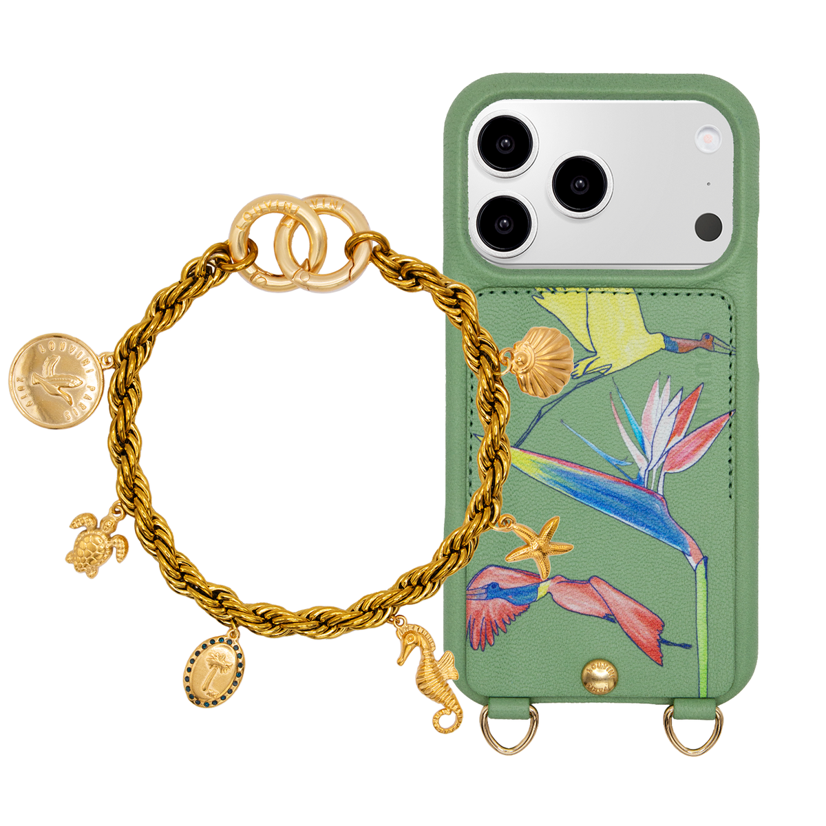 LOU x FILIPE JARDIM Light Green iPhone Case & Bracelet PETIT CELINE Jungle