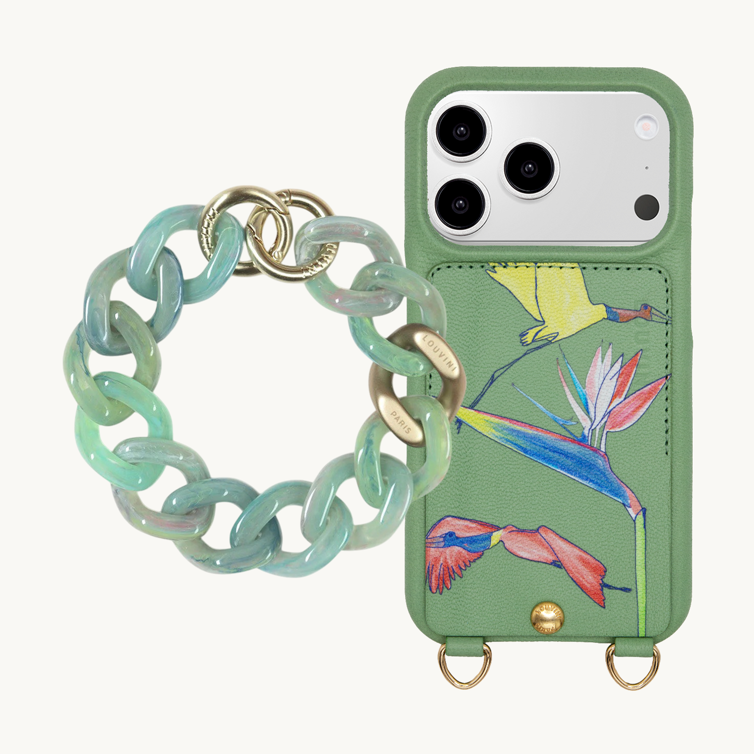 LOU x Filipe Jardim Khaki Case & PETIT ZOE Jade-Green Chain