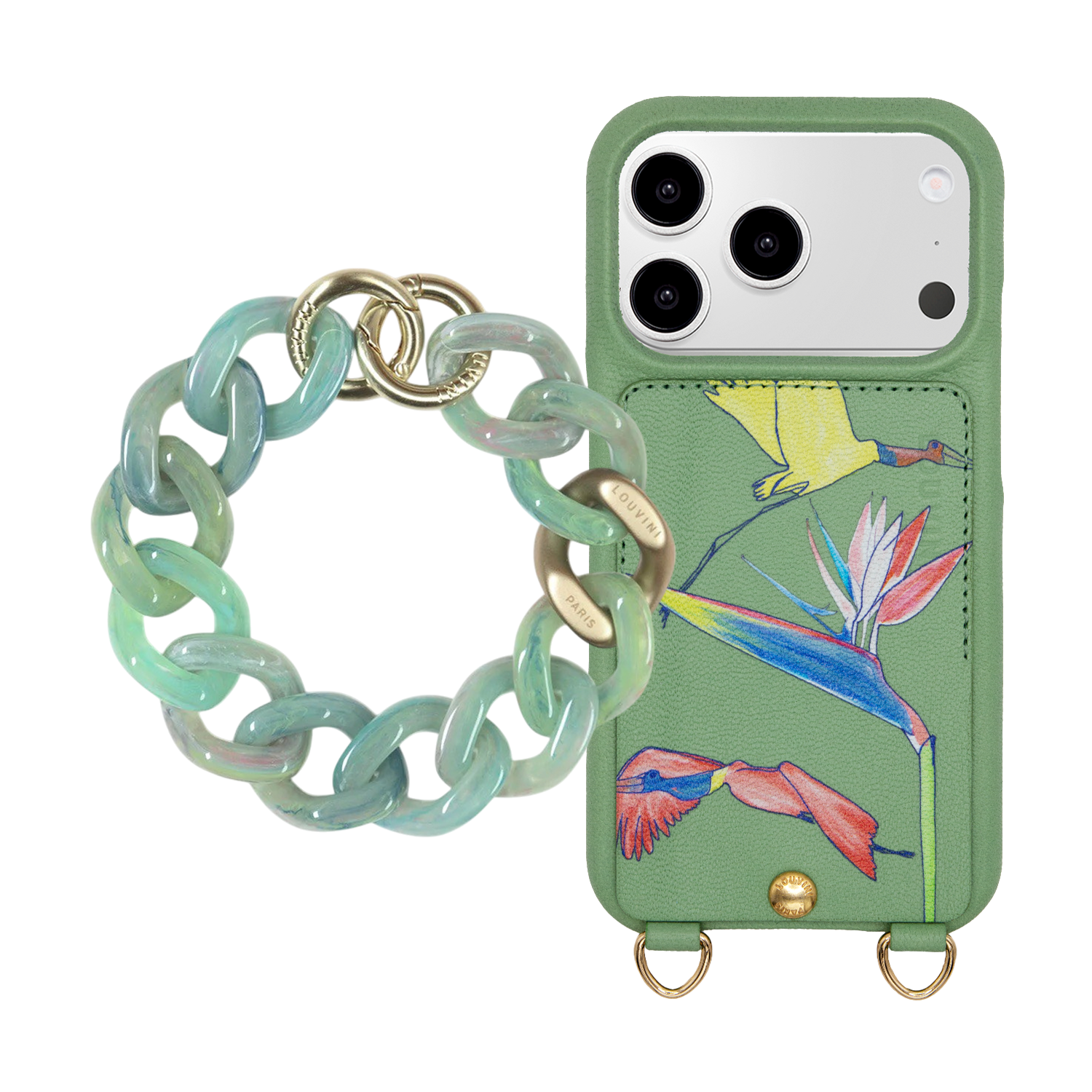 LOU x Filipe Jardim Khaki Case & PETIT ZOE Jade-Green Chain
