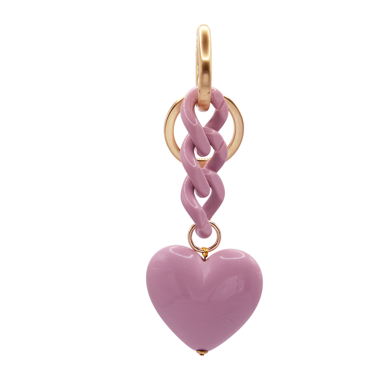 Porte-clés avec mousqueton doré, chaîne en résine rose antique et pendentif cœur effet marbre
