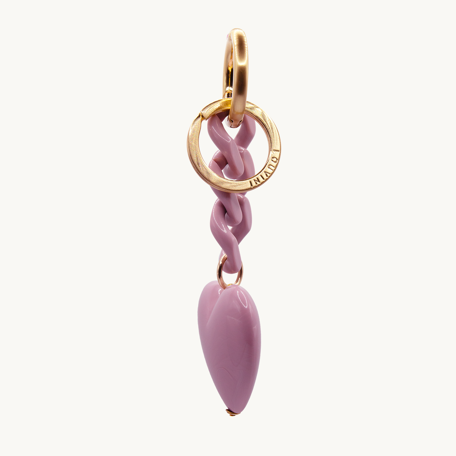 Porte-clés avec mousqueton doré, chaîne en résine rose antique et pendentif cœur effet marbre