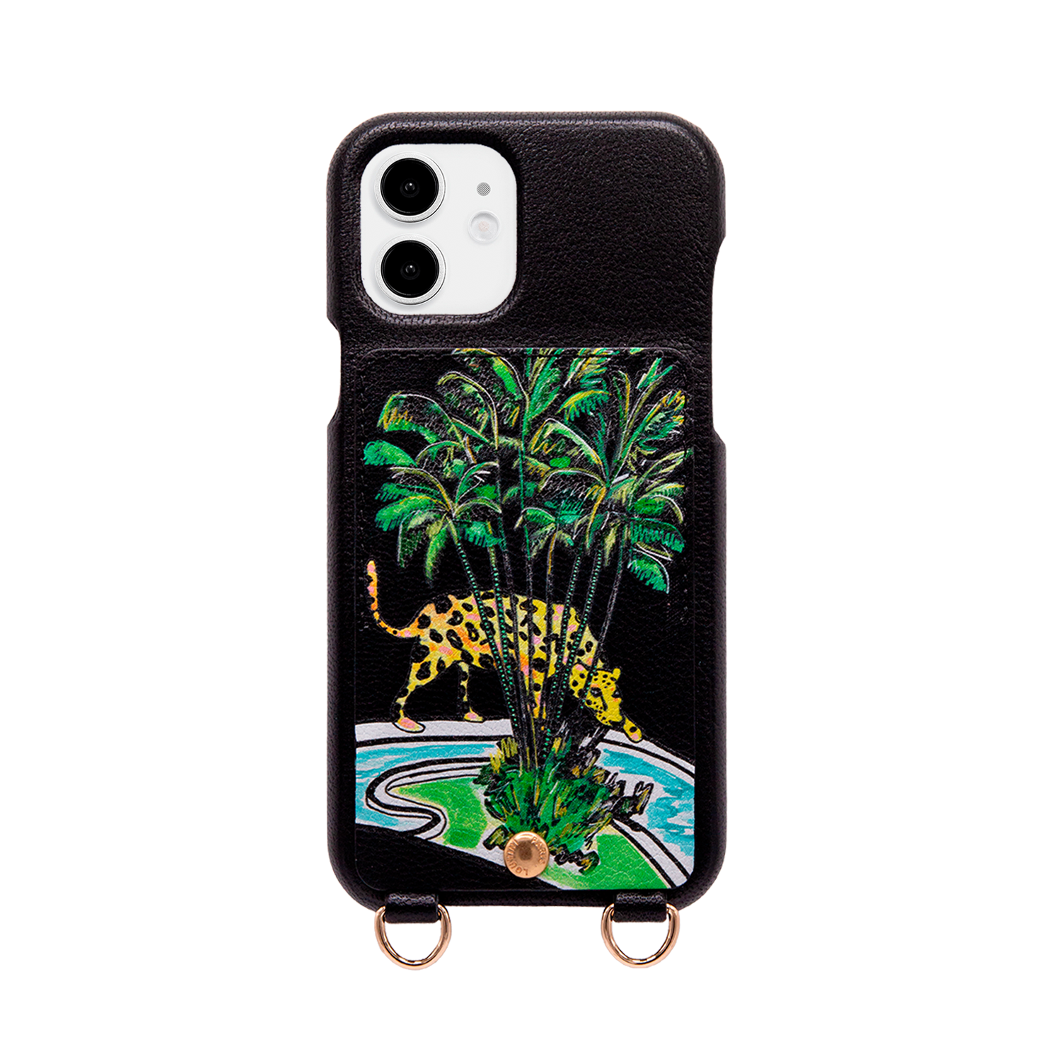 Leather iPhone case with wallet and loops LOU x FILIPE JARDIM - Black