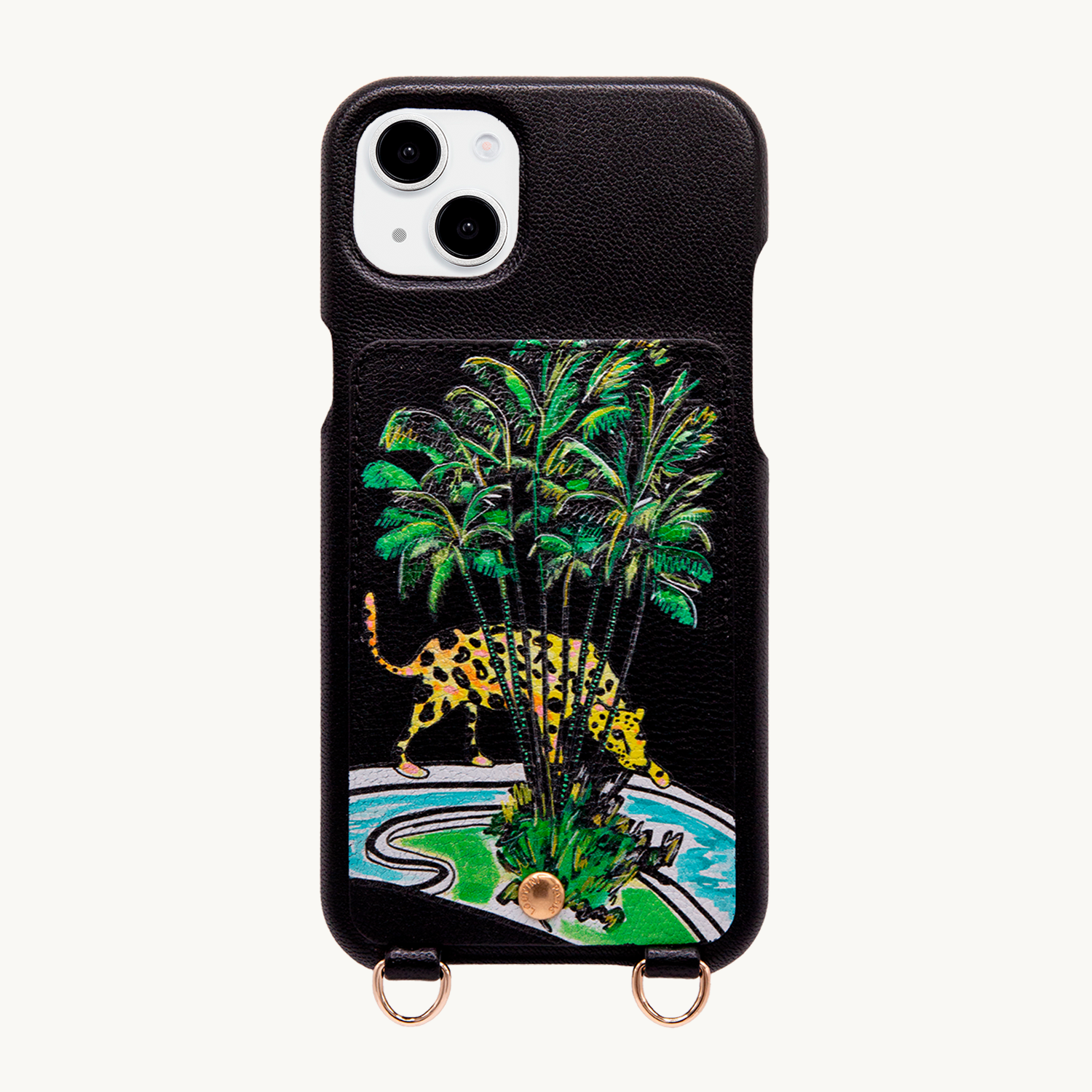 Leather iPhone case with wallet and loops LOU x FILIPE JARDIM - Black