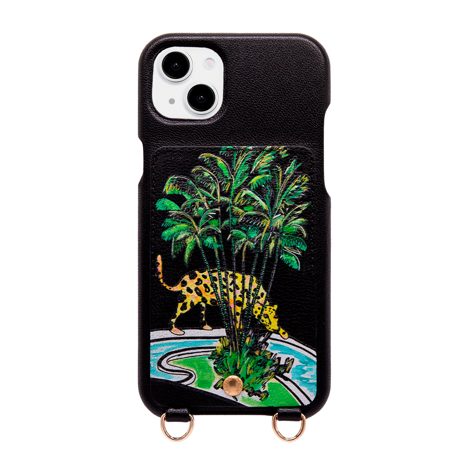 Leather iPhone case with wallet and loops LOU x FILIPE JARDIM - Black