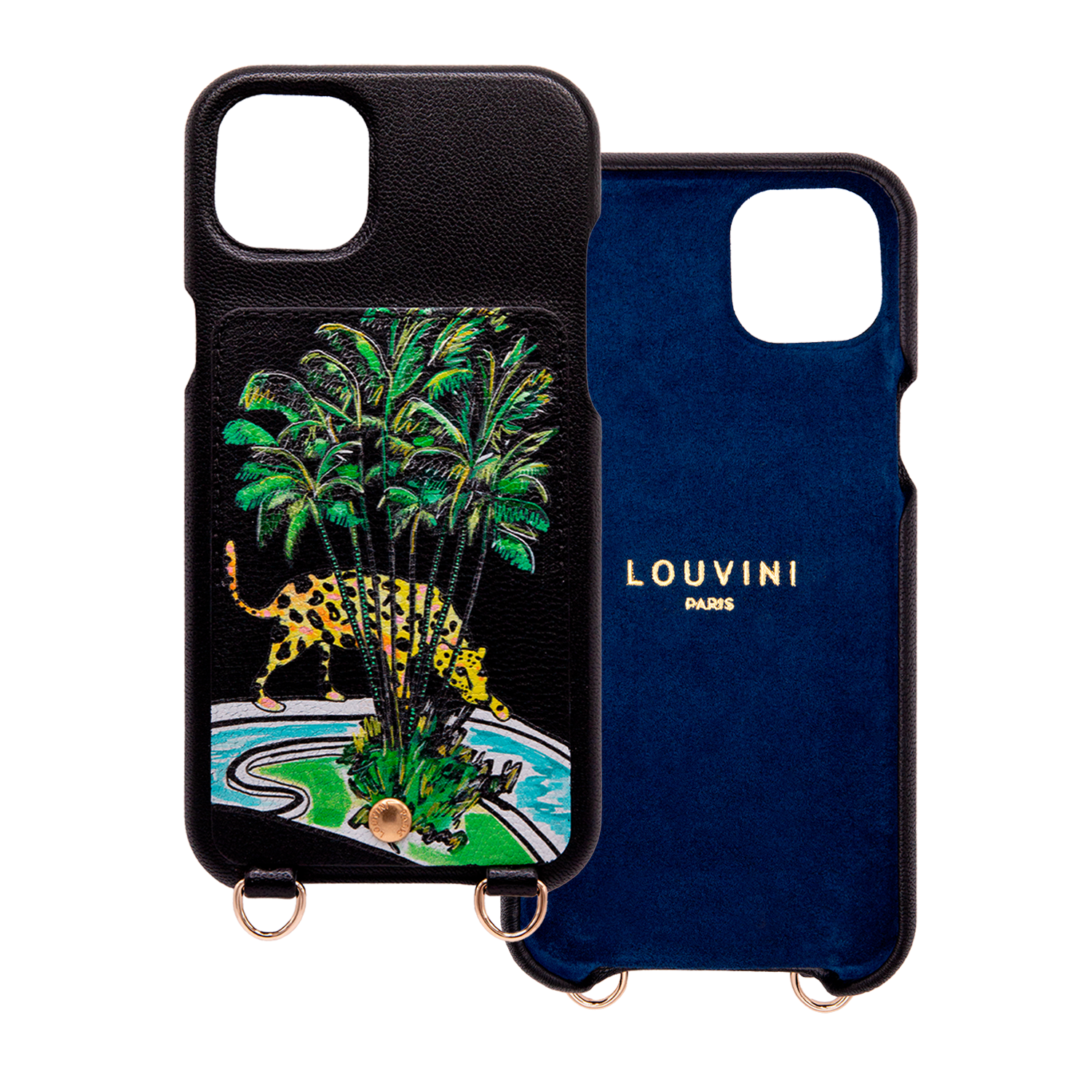 Leather iPhone case with wallet and loops LOU x FILIPE JARDIM - Black