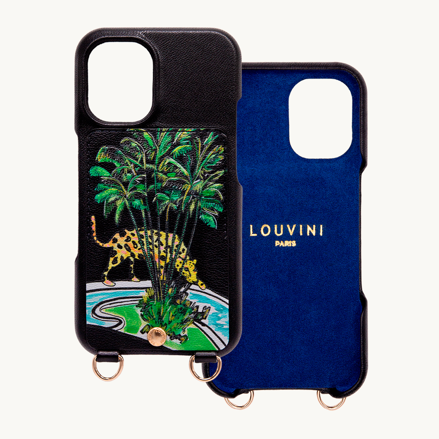 Leather iPhone case with wallet and loops LOU x FILIPE JARDIM - Black