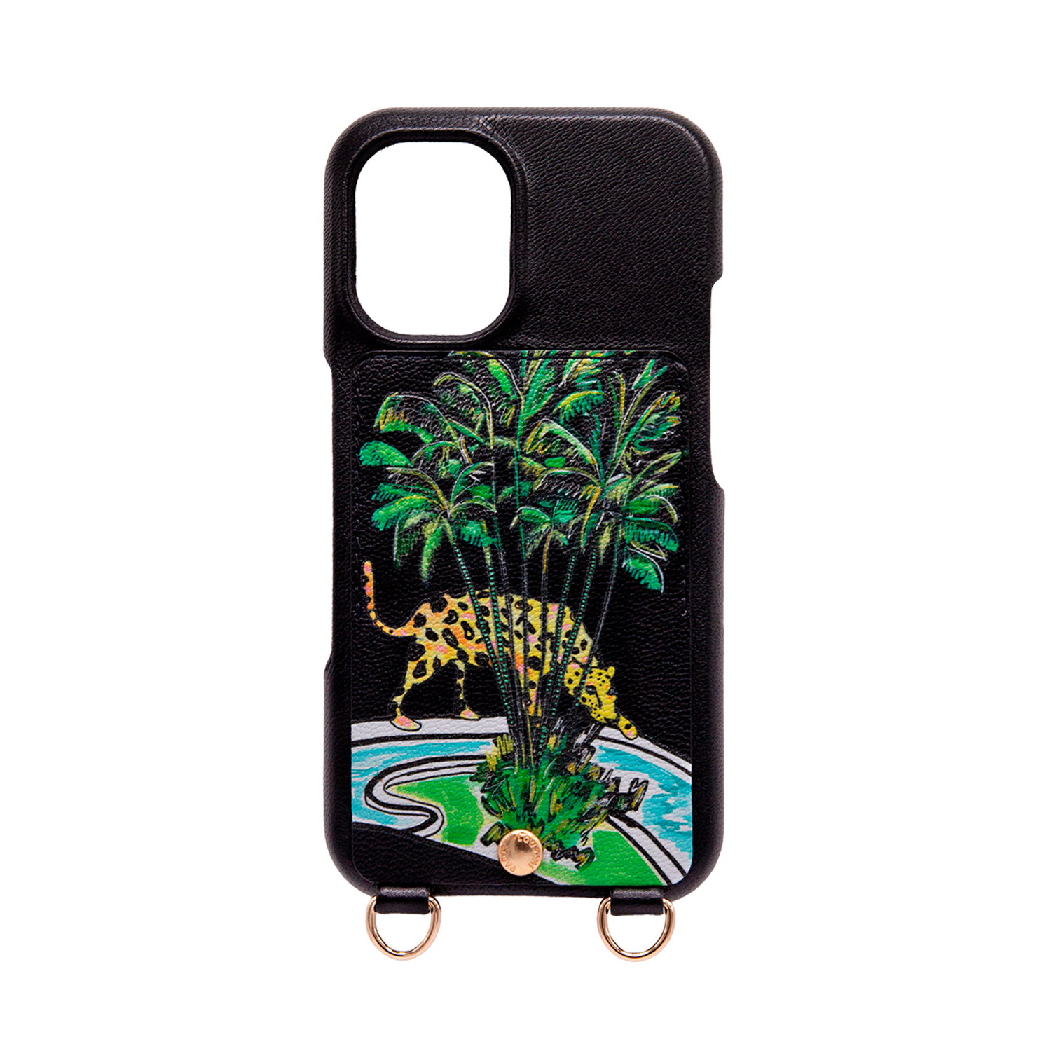 Leather iPhone case with wallet and loops LOU x FILIPE JARDIM - Black