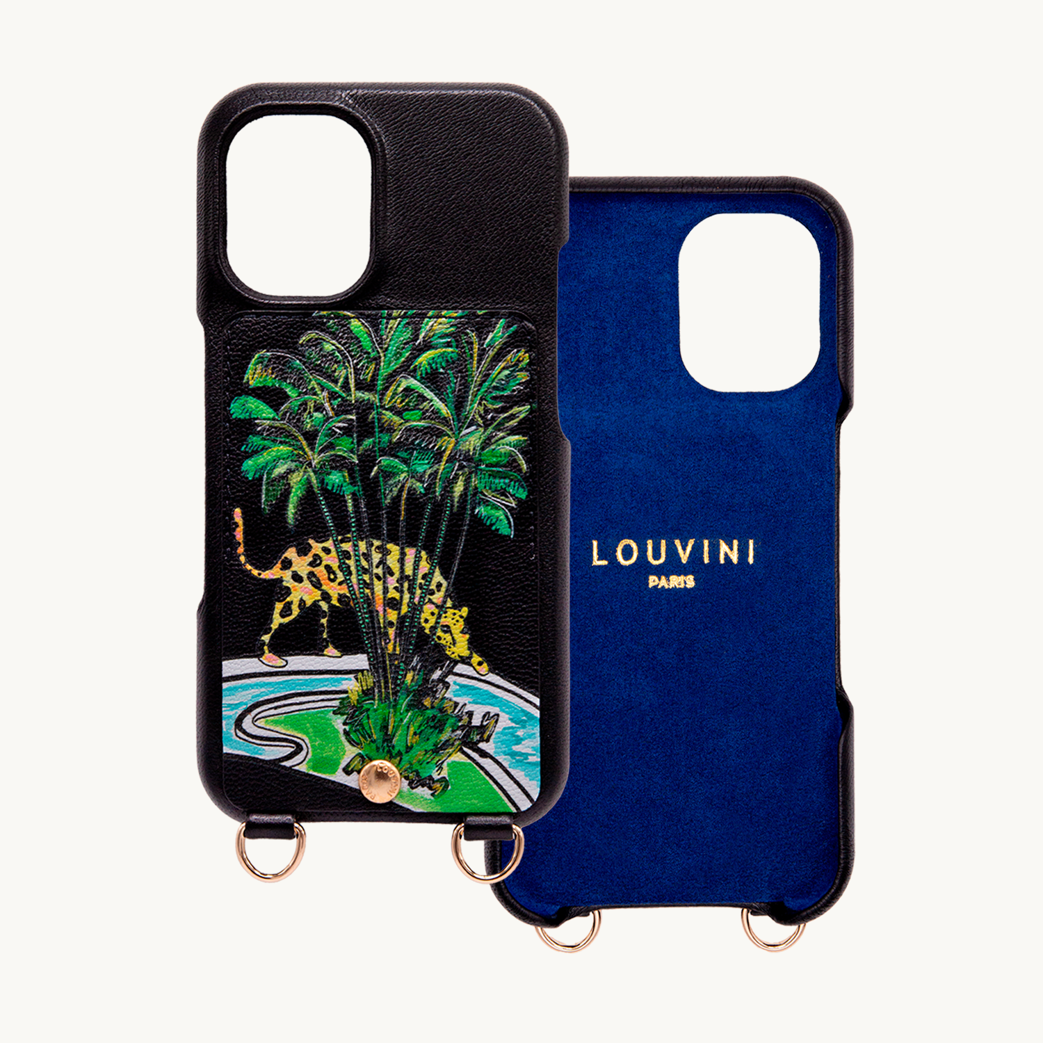 Leather iPhone case with wallet and loops LOU x FILIPE JARDIM - Black