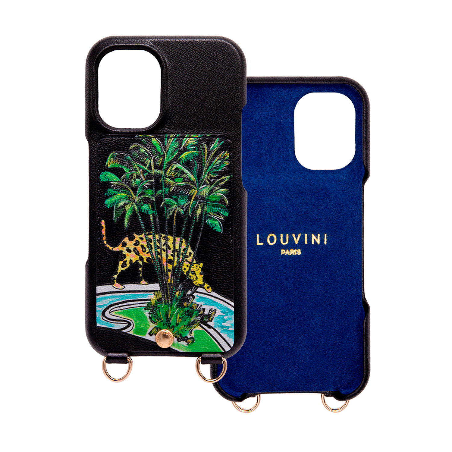 Leather iPhone case with wallet and loops LOU x FILIPE JARDIM - Black