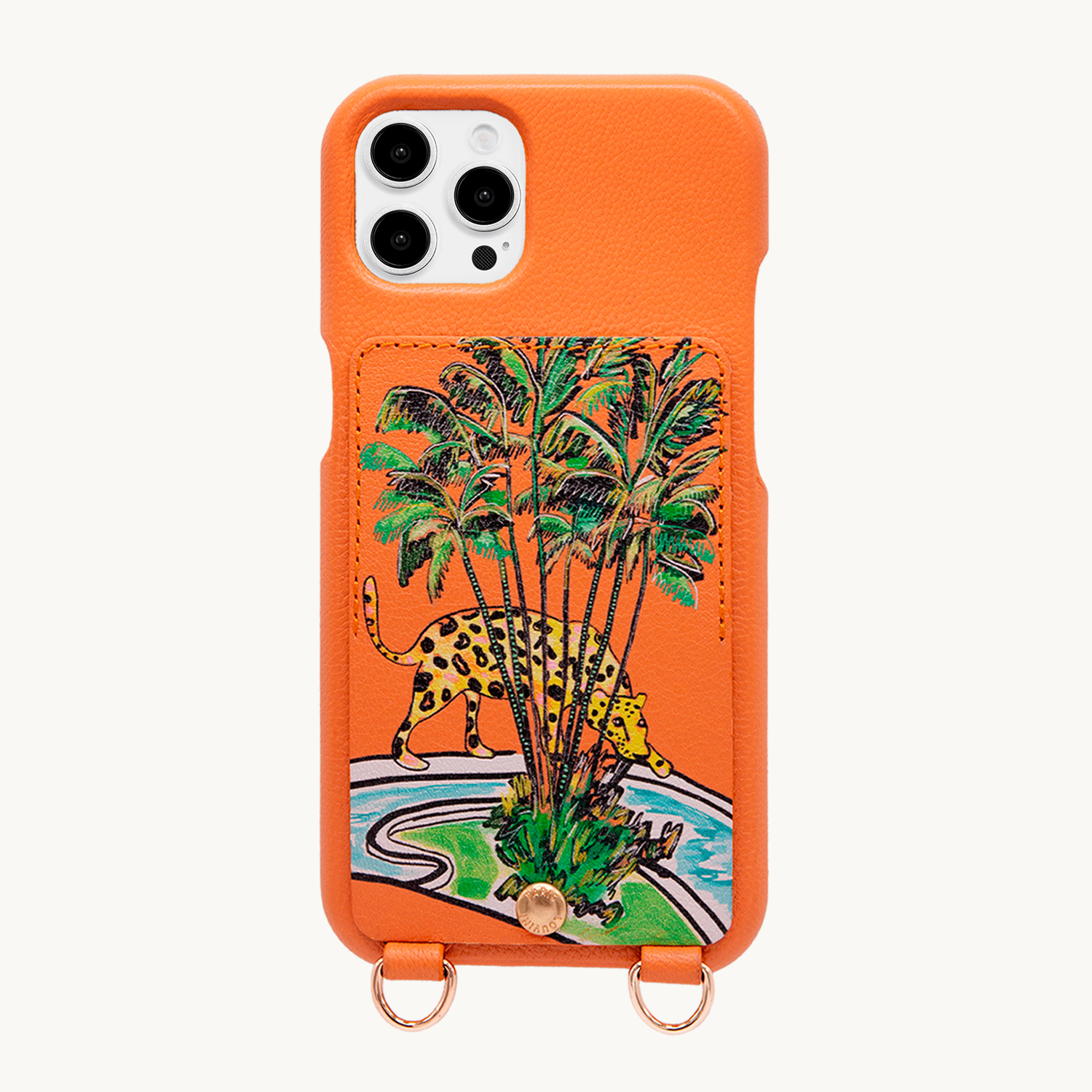 Leather iPhone case with wallet and loops LOU x FILIPE JARDIM - Orange
