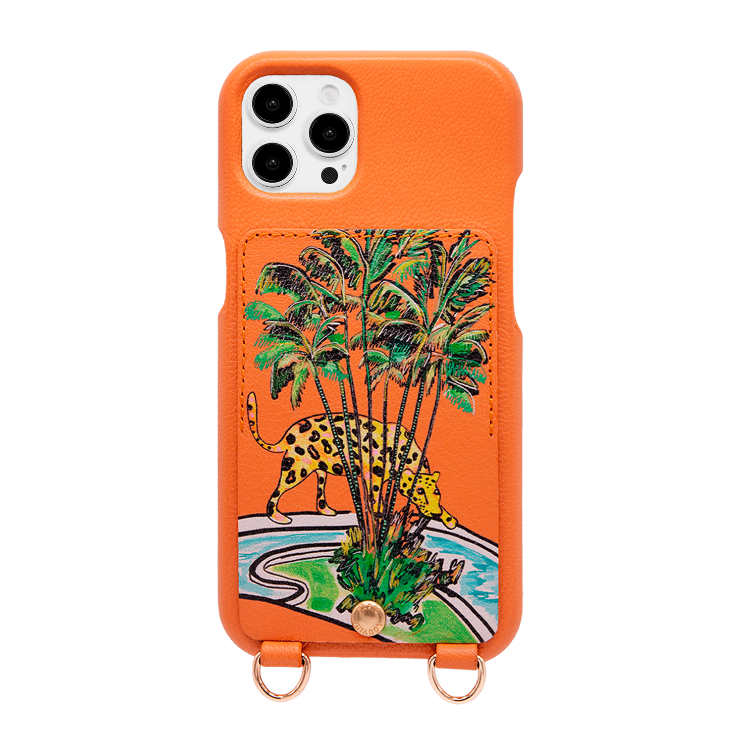 Leather iPhone case with wallet and loops LOU x FILIPE JARDIM - Orange