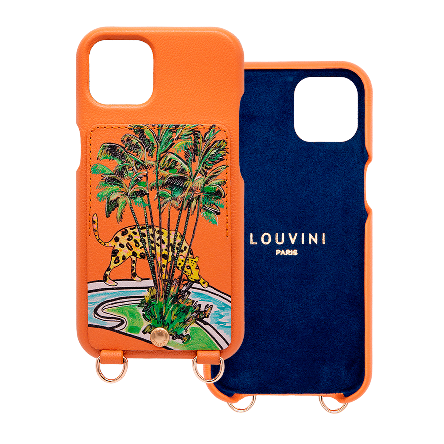 Leather iPhone case with wallet and loops LOU x FILIPE JARDIM - Orange