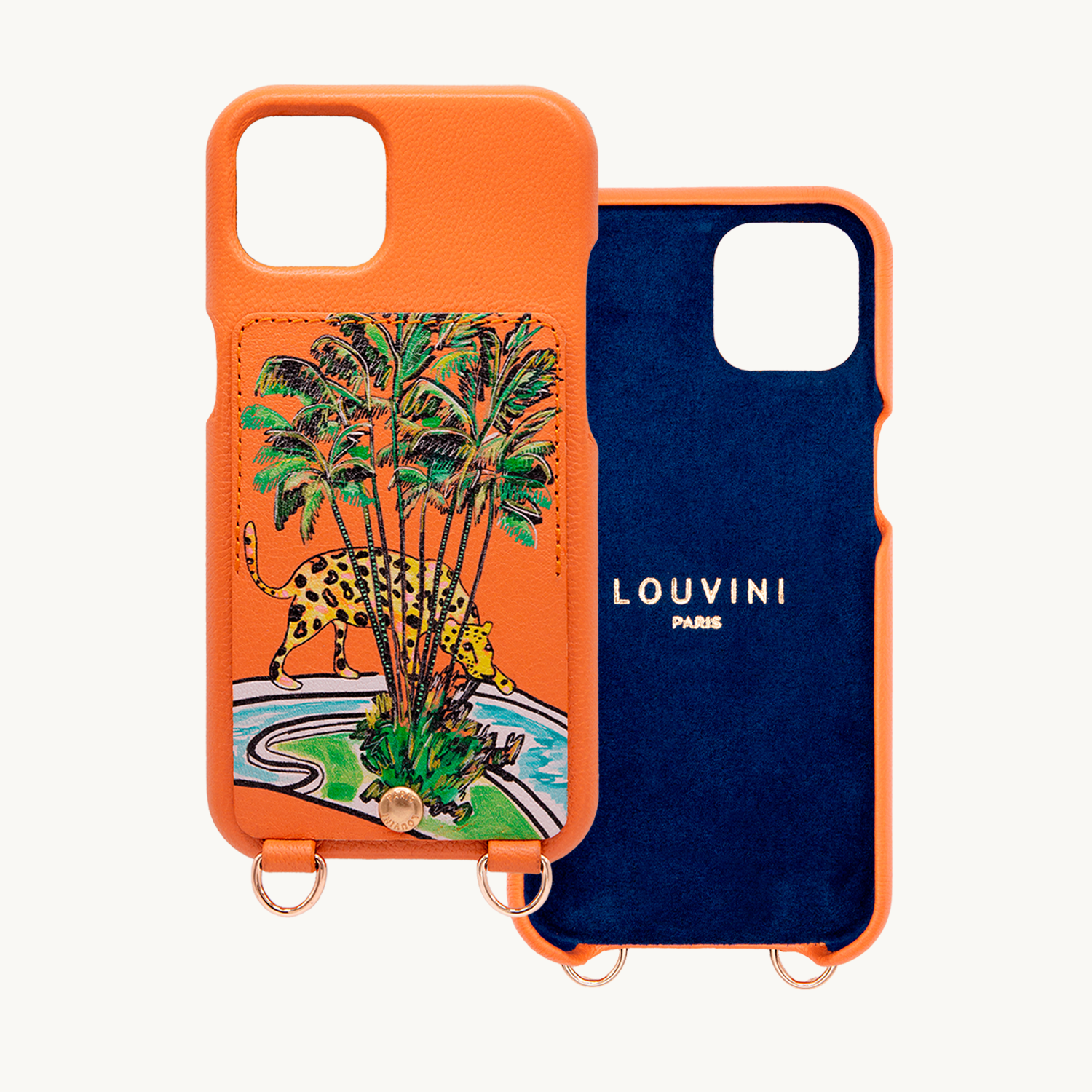 Leather iPhone case with wallet and loops LOU x FILIPE JARDIM - Orange