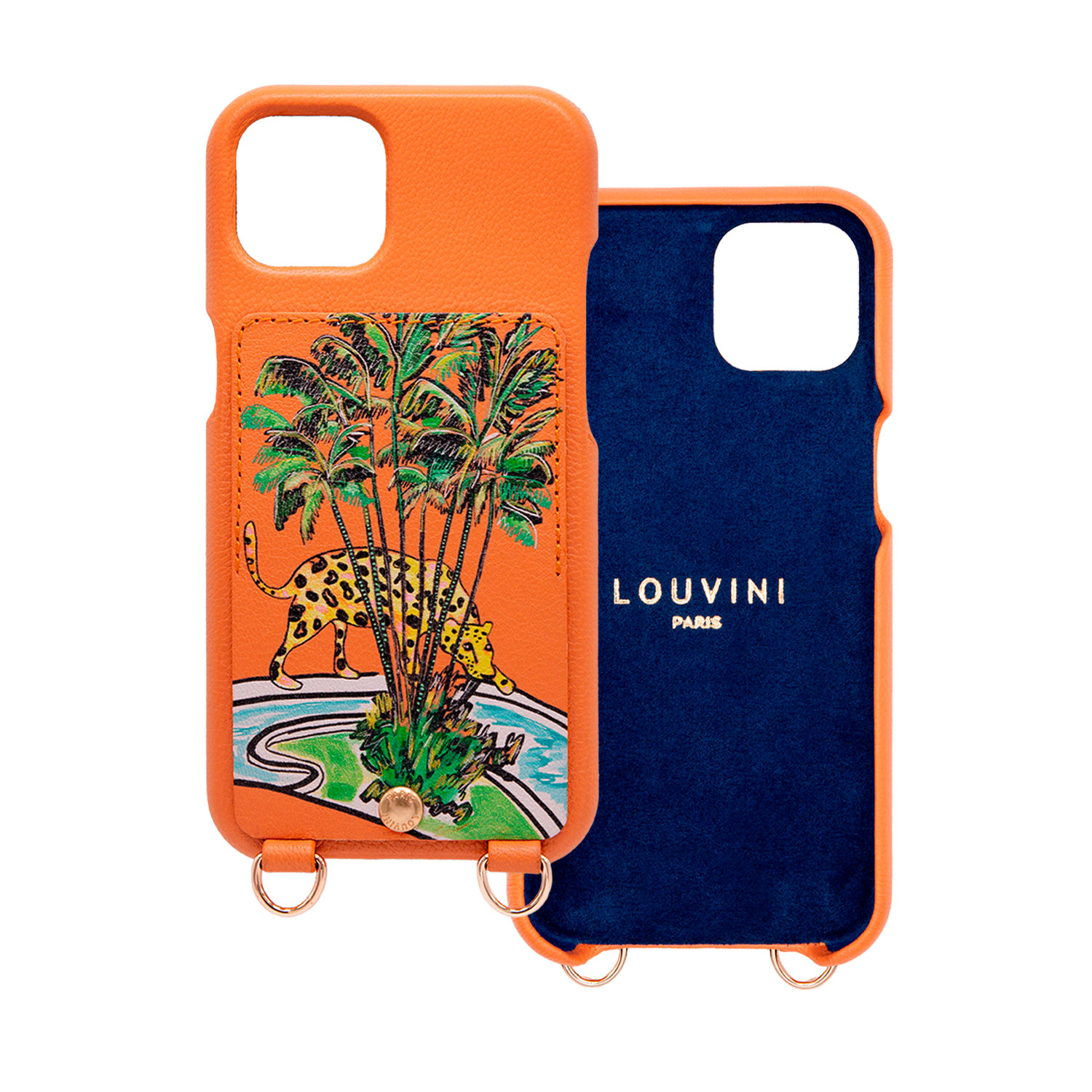 Leather iPhone case with wallet and loops LOU x FILIPE JARDIM - Orange