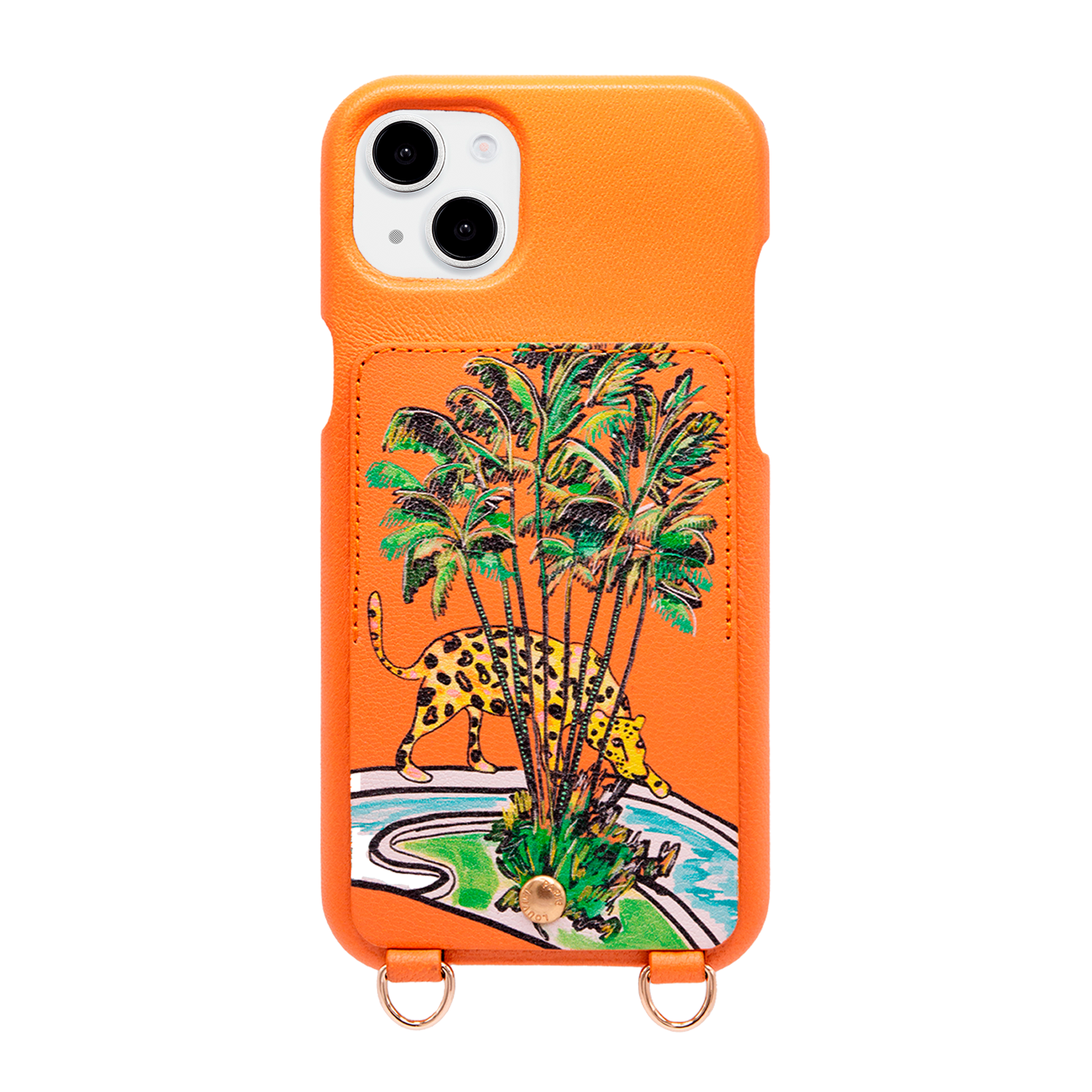 Leather iPhone case with wallet and loops LOU x FILIPE JARDIM - Orange