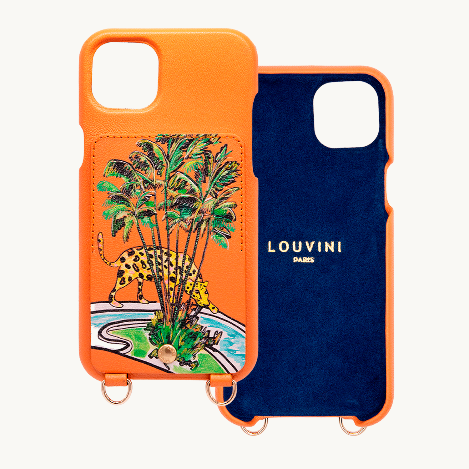 Leather iPhone case with wallet and loops LOU x FILIPE JARDIM - Orange