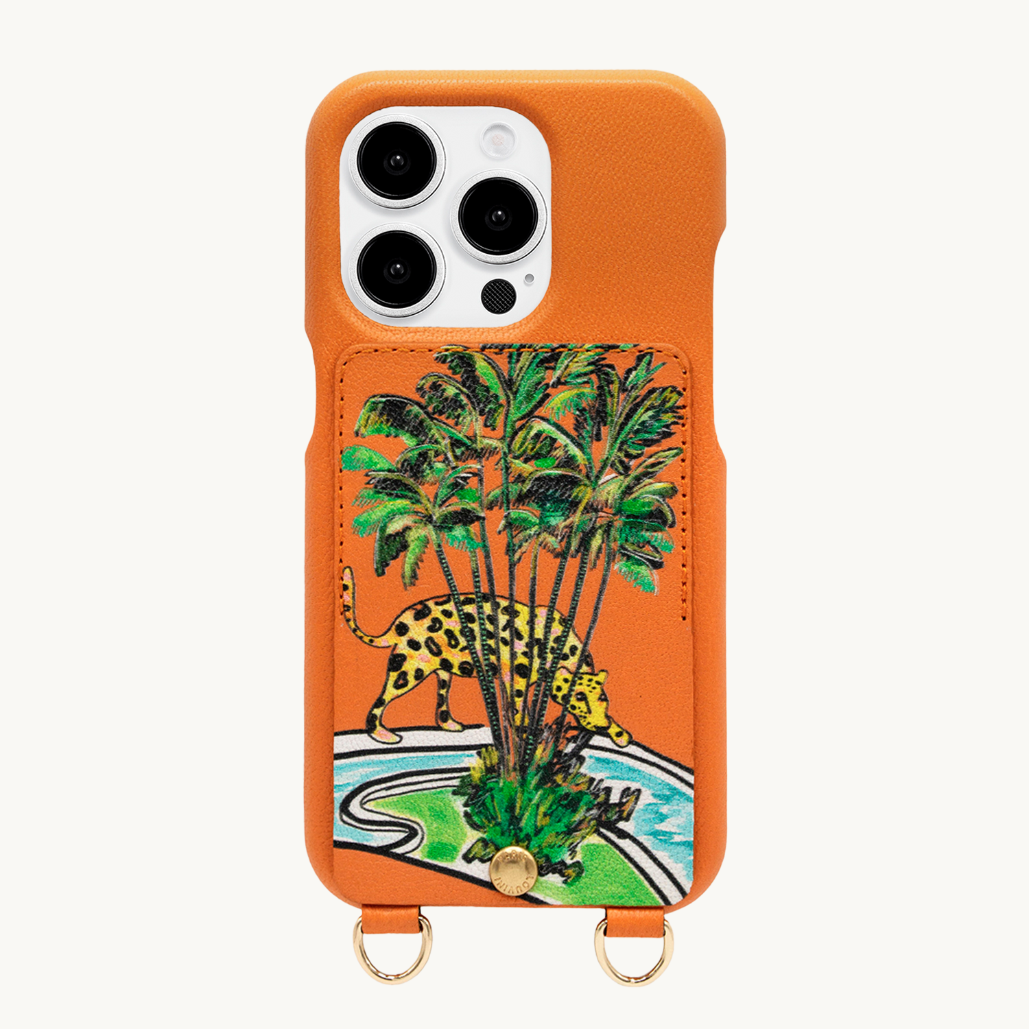 Leather iPhone case with wallet and loops LOU x FILIPE JARDIM - Orange