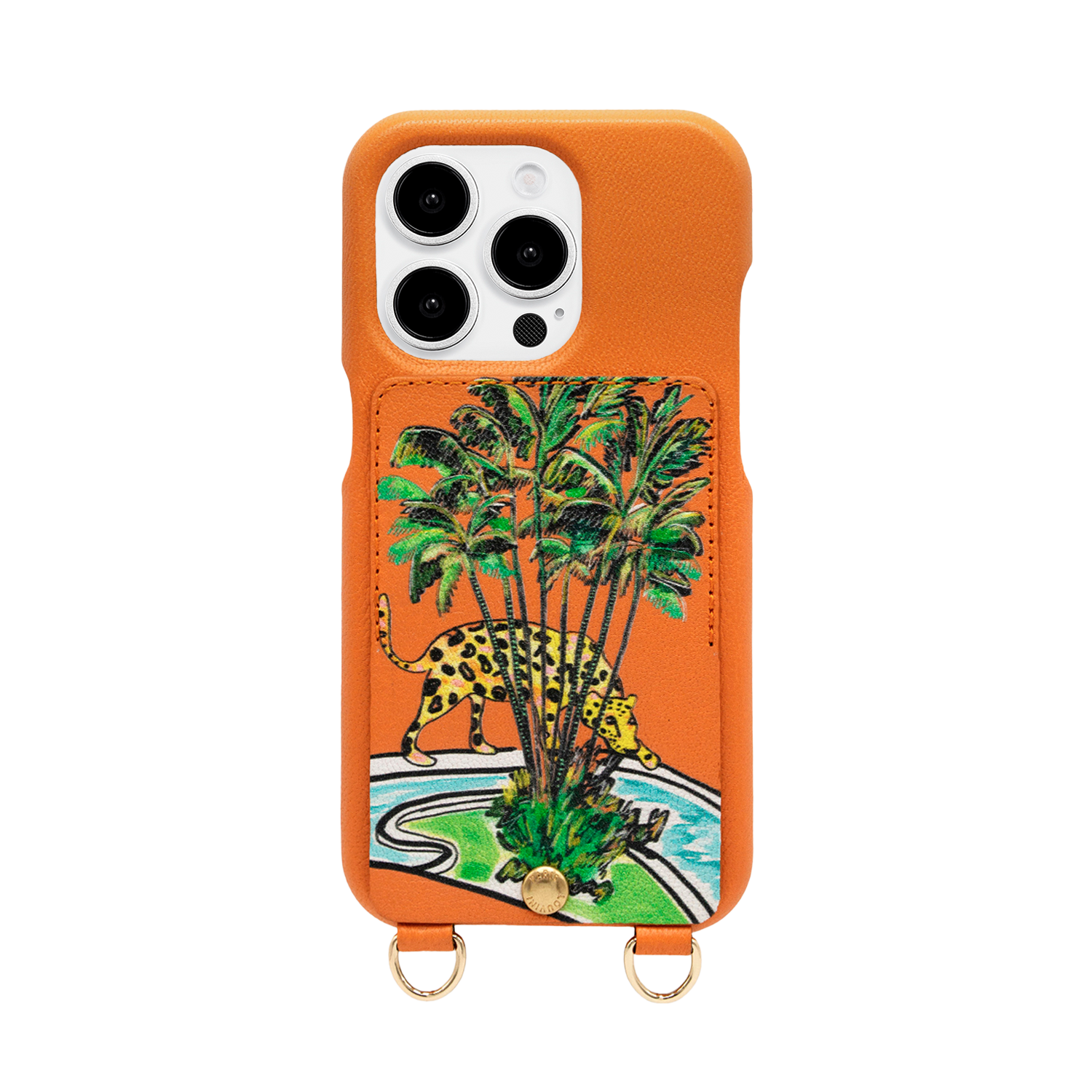 Leather iPhone case with wallet and loops LOU x FILIPE JARDIM - Orange