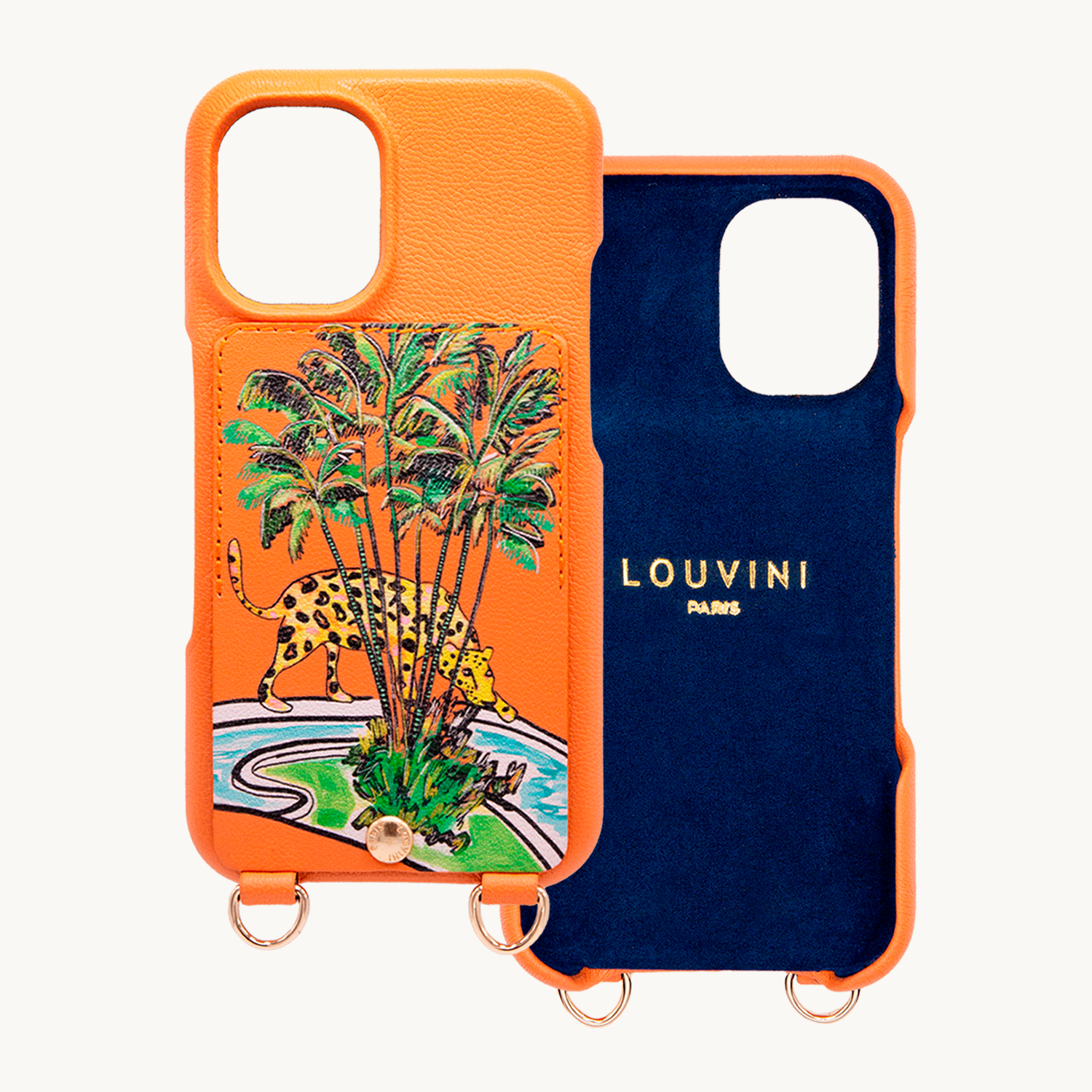 Leather iPhone case with wallet and loops LOU x FILIPE JARDIM - Orange