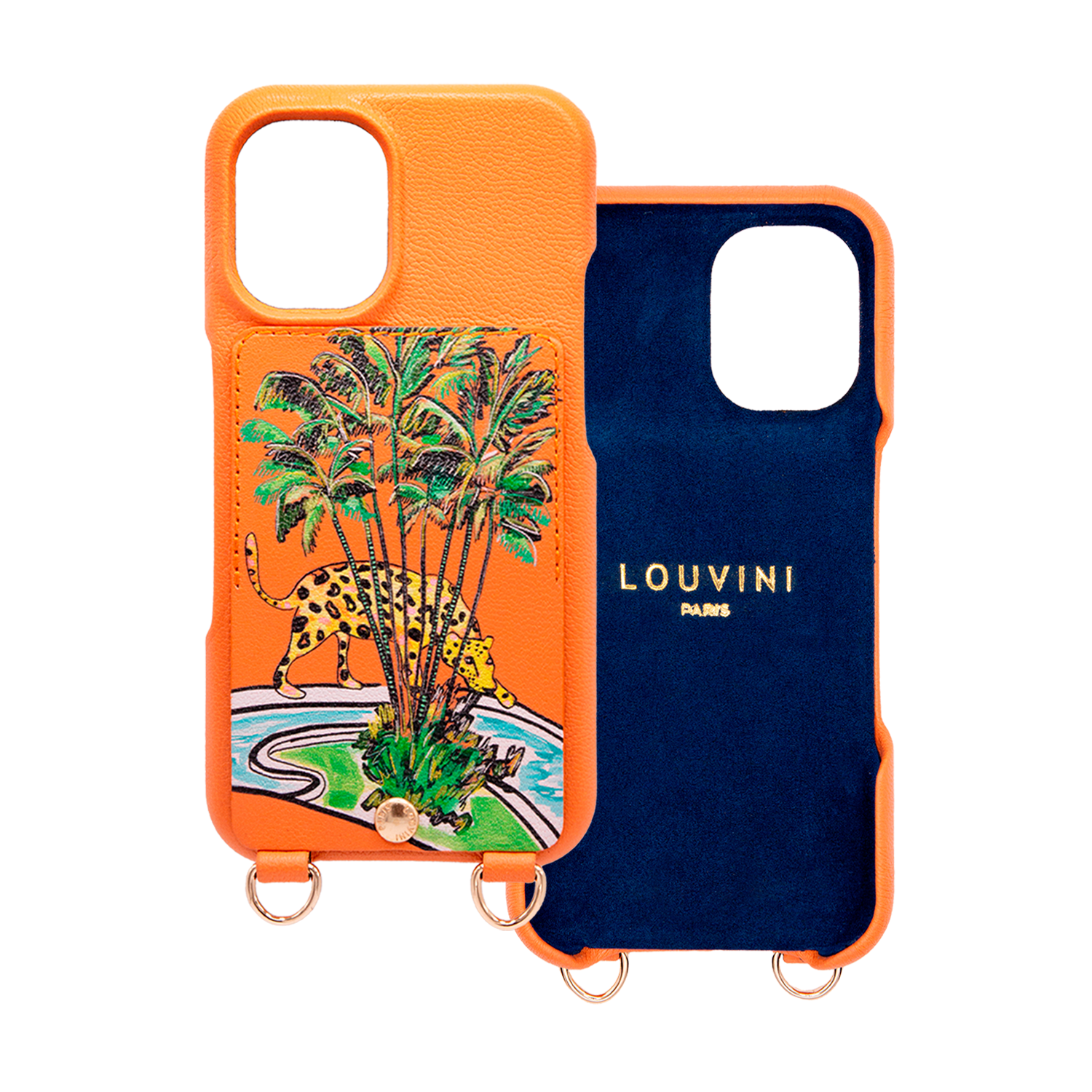 Leather iPhone case with wallet and loops LOU x FILIPE JARDIM - Orange