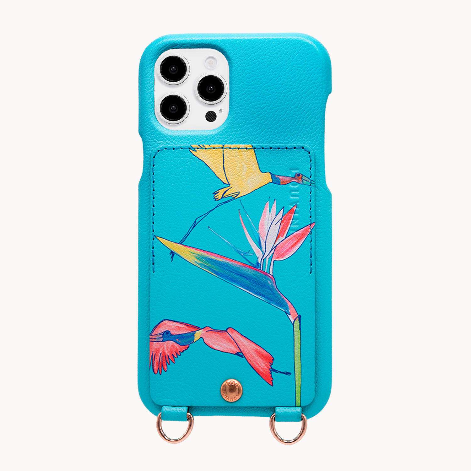 Leather iPhone case with wallet and loops LOU x FILIPE JARDIM - Turquoise