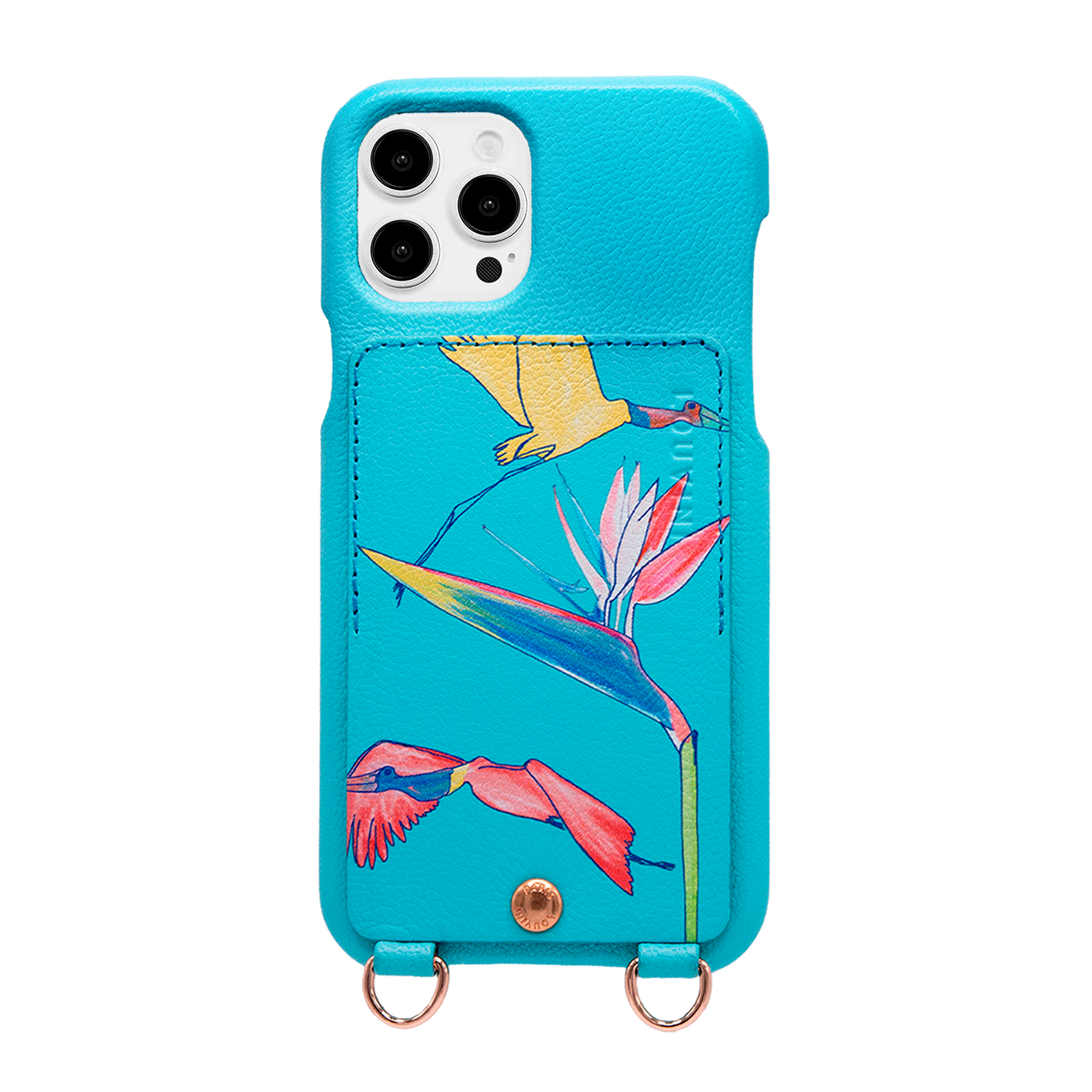 Leather iPhone case with wallet and loops LOU x FILIPE JARDIM - Turquoise