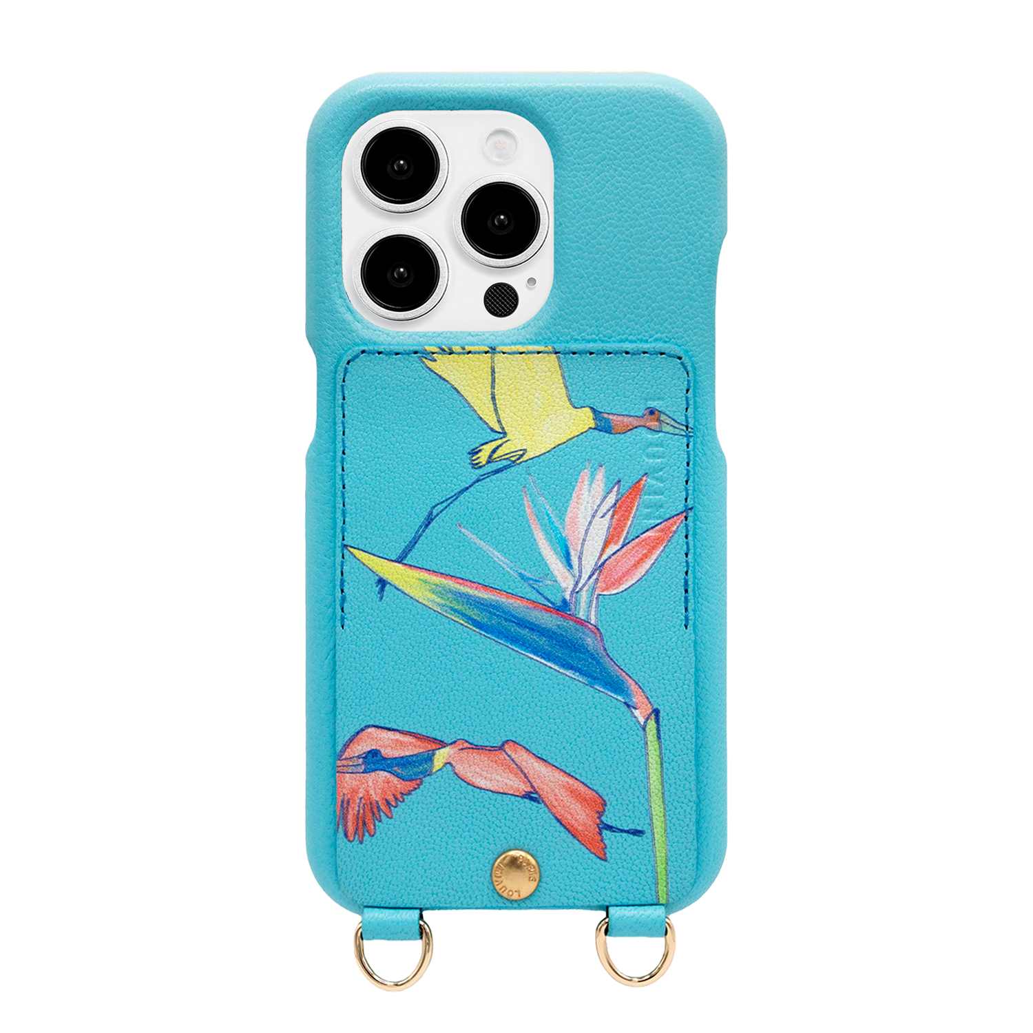 Leather iPhone case with wallet and loops LOU x FILIPE JARDIM - Turquoise