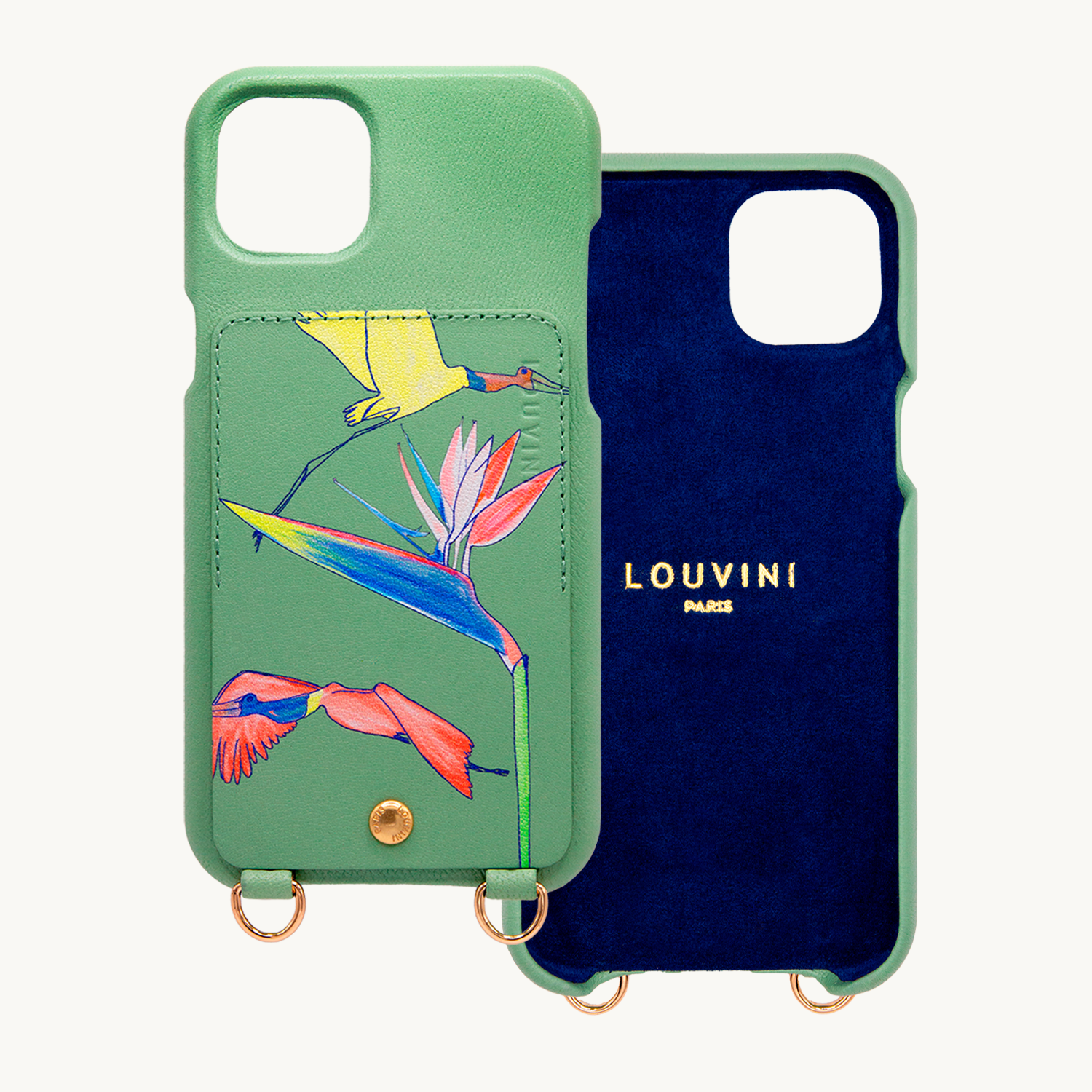 Leather iPhone case with wallet and loops LOU x FILIPE JARDIM - Khaki