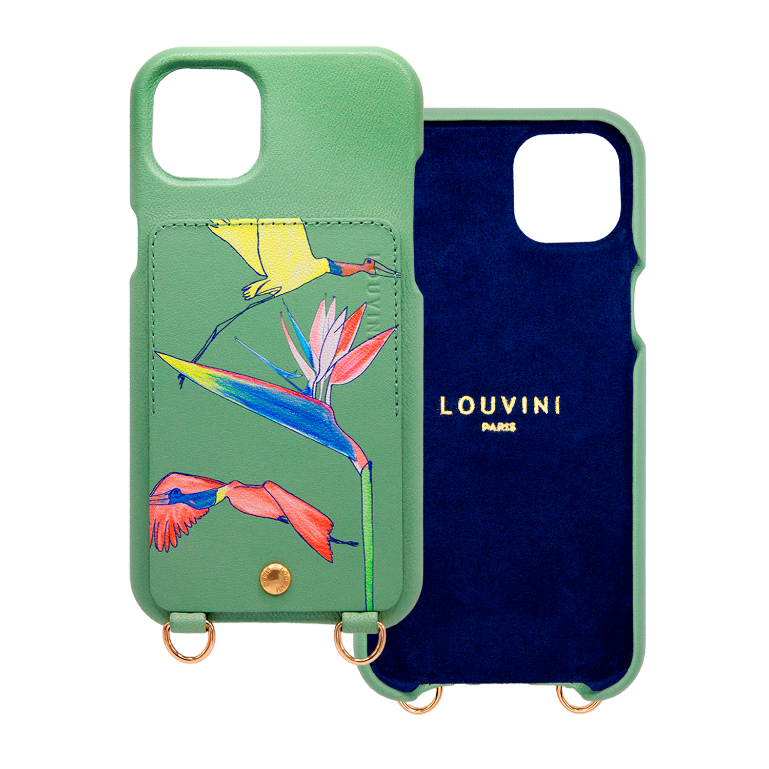 Leather iPhone case with wallet and loops LOU x FILIPE JARDIM - Khaki