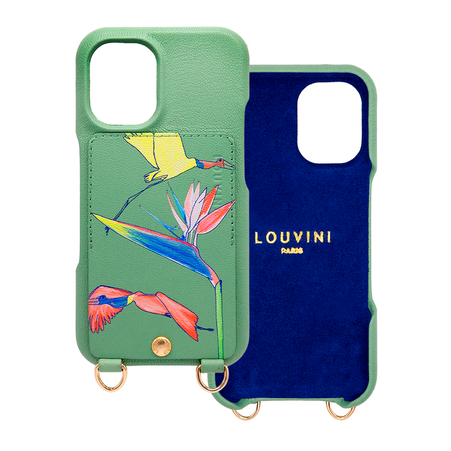 Leather iPhone case with wallet and loops LOU x FILIPE JARDIM - Khaki