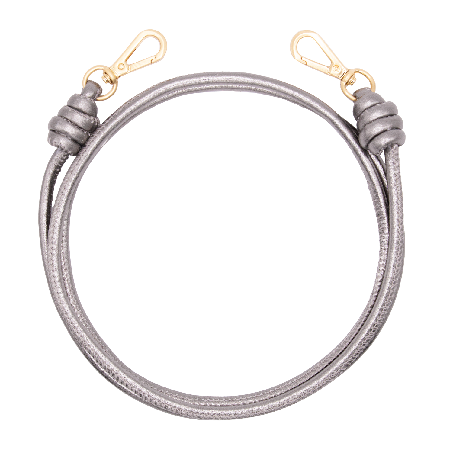 Cordon en cuir gris anthracite metallise bandouliere pour telephone avec mousquetons