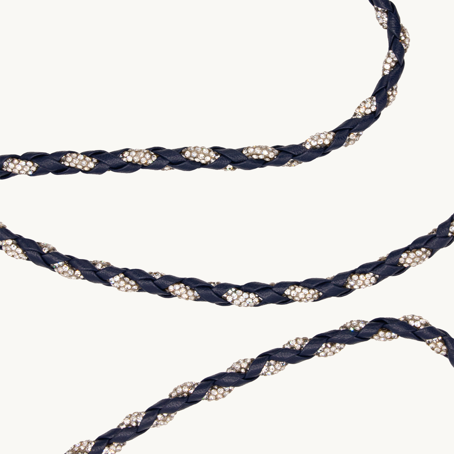 Cordon de telephone bandouliere a strass et cuir marine