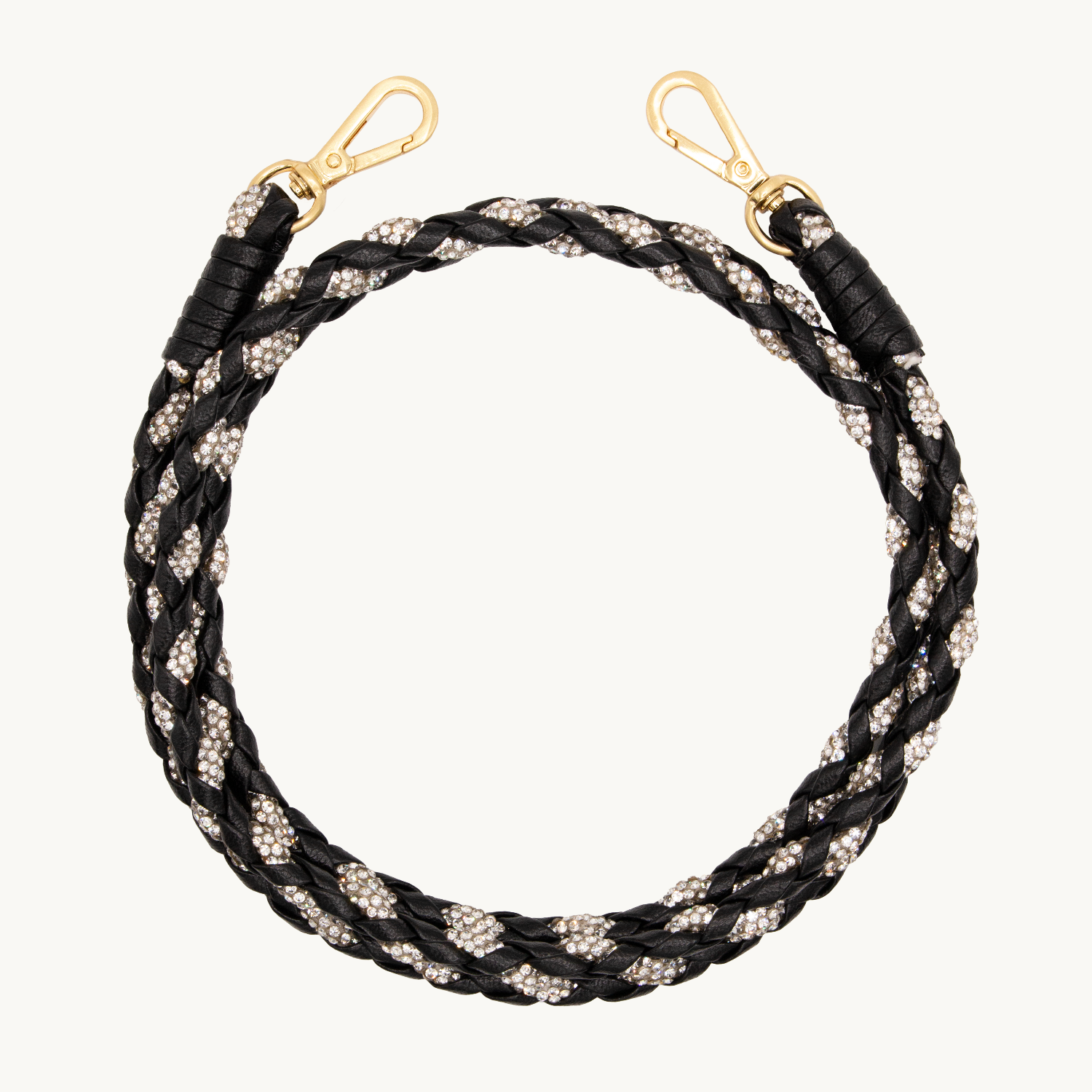 Cordon de telephone bandouliere a strass et cuir noir