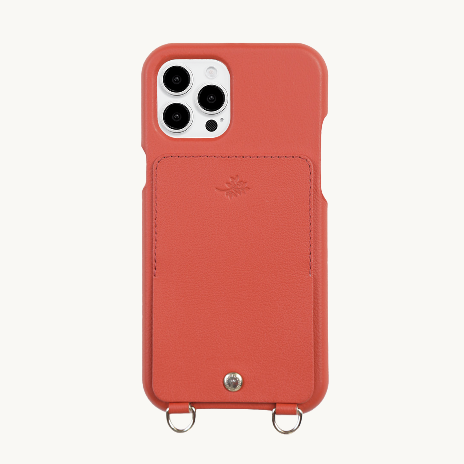 Coque iPhone avec étui en cuir orange anneaux dorés