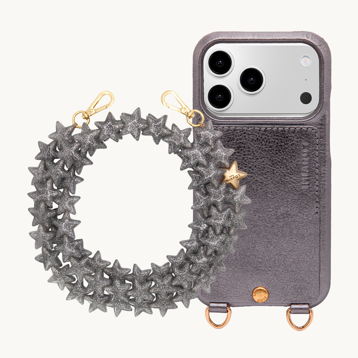 LOU Metallic Charcoal iPhone Case & Chain ETOILE Silver
