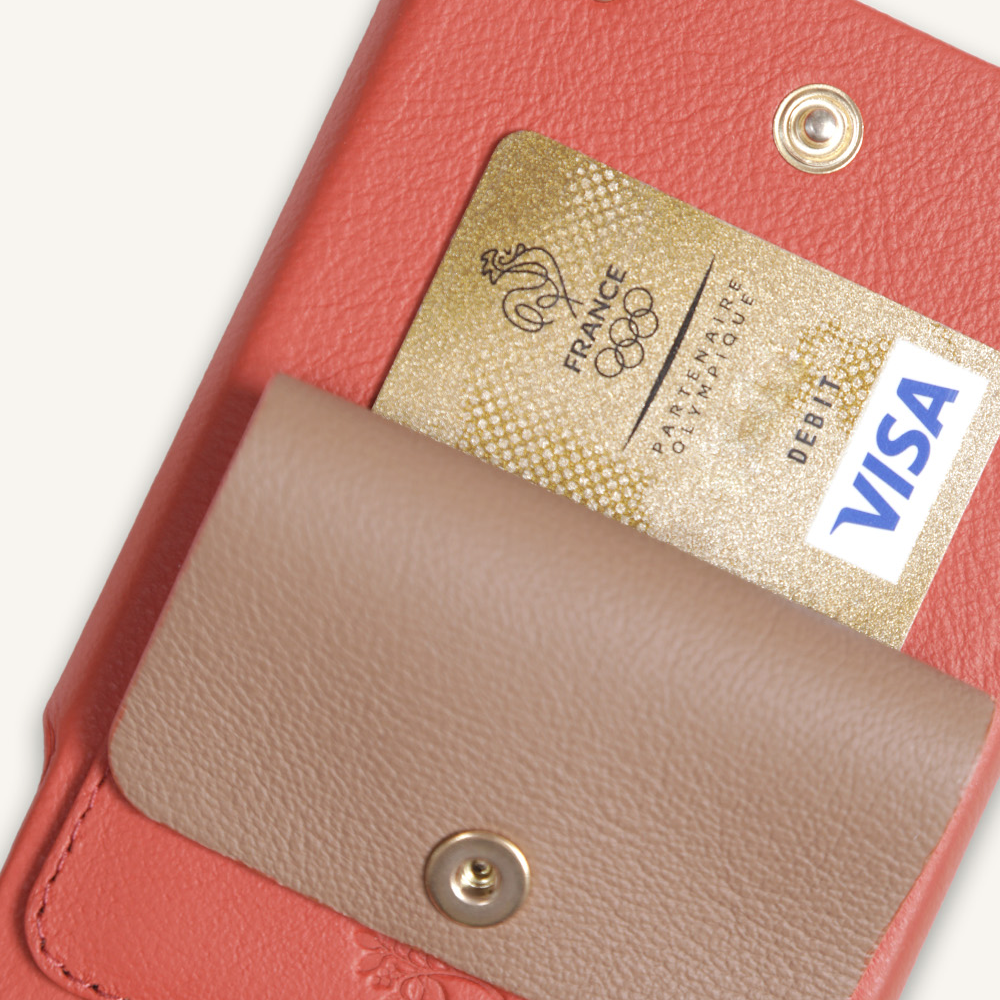 Leather iPhone case with wallet and loops LOU x AIRELLES - ORANGE