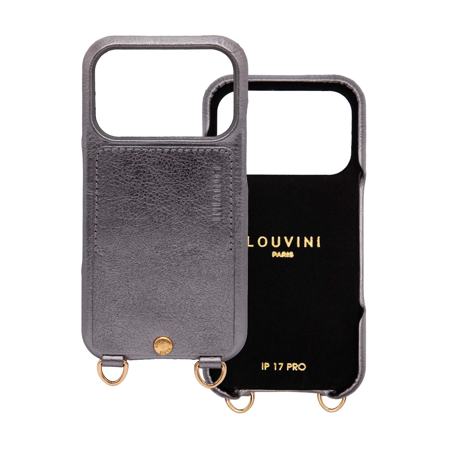 coque de téléphone en cuir gris anthracite iphone 17 pro