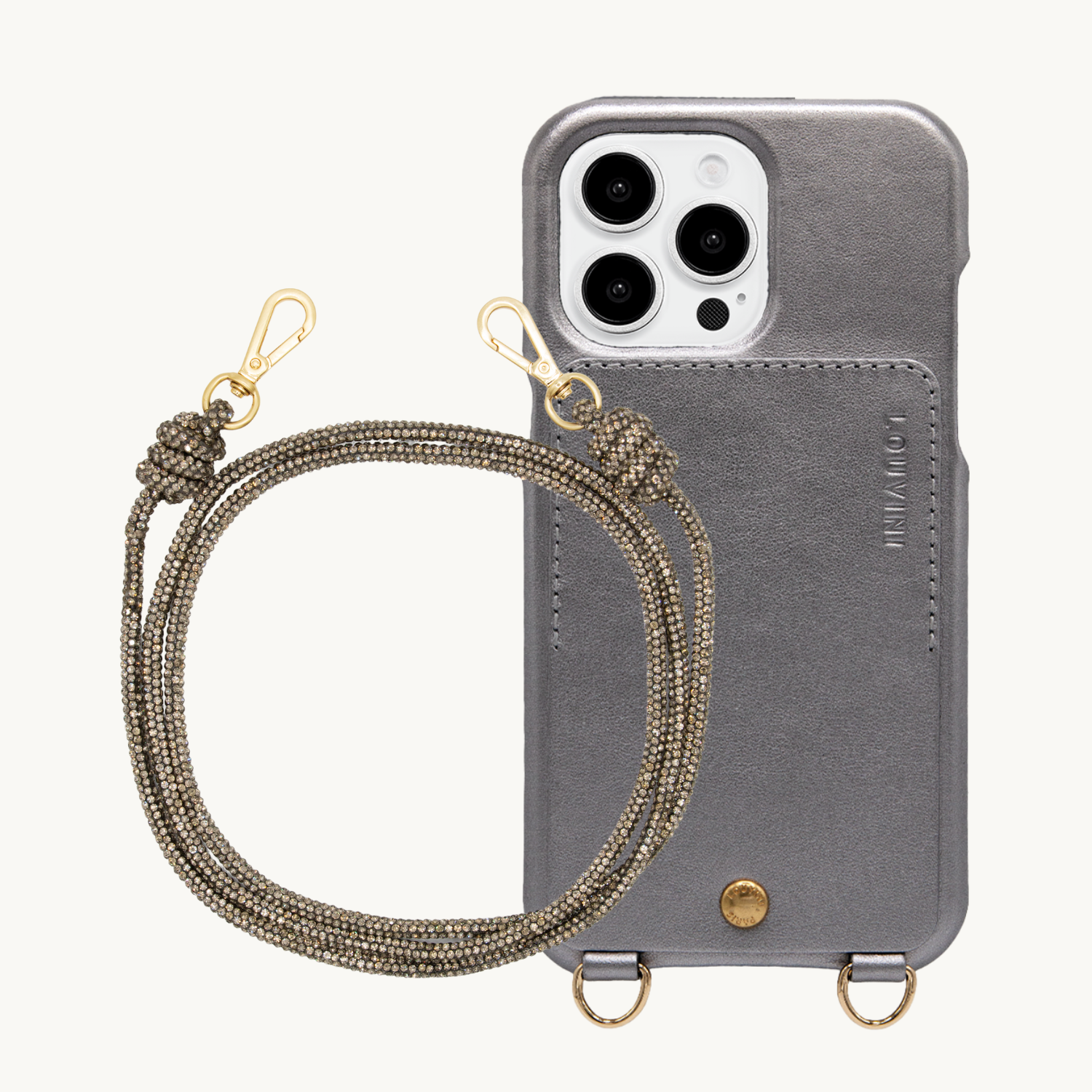 ensemble coque iPhone avec étui en cuir et cordon de téléphone à strass