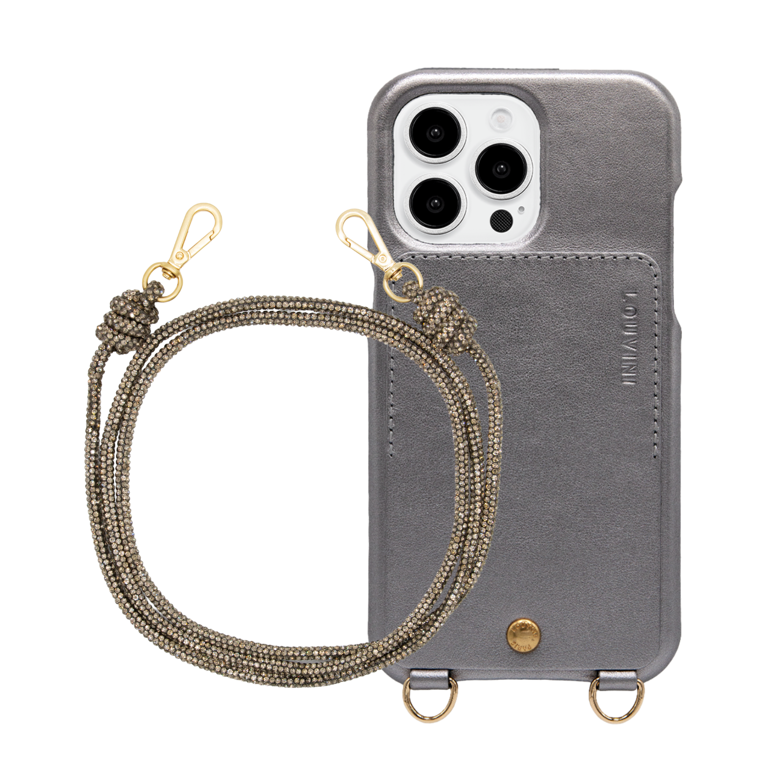 ensemble coque iPhone avec étui en cuir et cordon de téléphone à strass