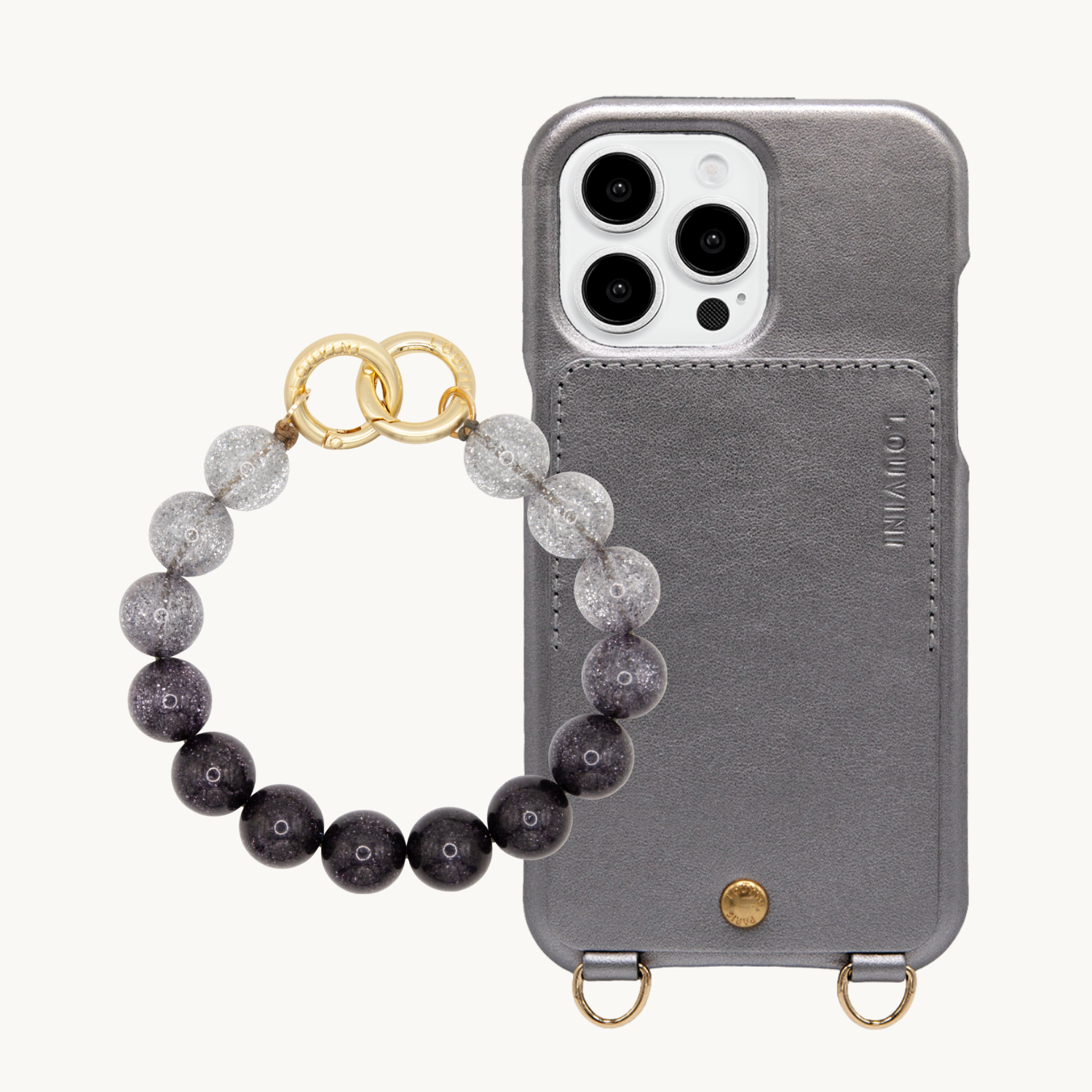ensemble coque de téléphone anthracite avec bracelet noir